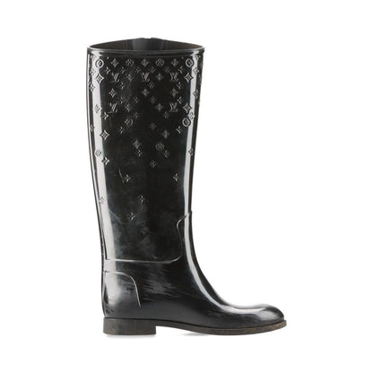 Louis Vuitton Monogram Drops Line Rubber Long Boots Women's 36 Black Made In