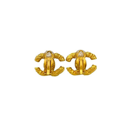 Chanel Vintage Coco Mark Lava Earrings Ear Cuff Accessories 93A
