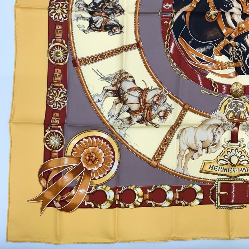 Grade Hermes 100% Silk Scarf Carre 90 Chevaux DE Trait Cart Horse