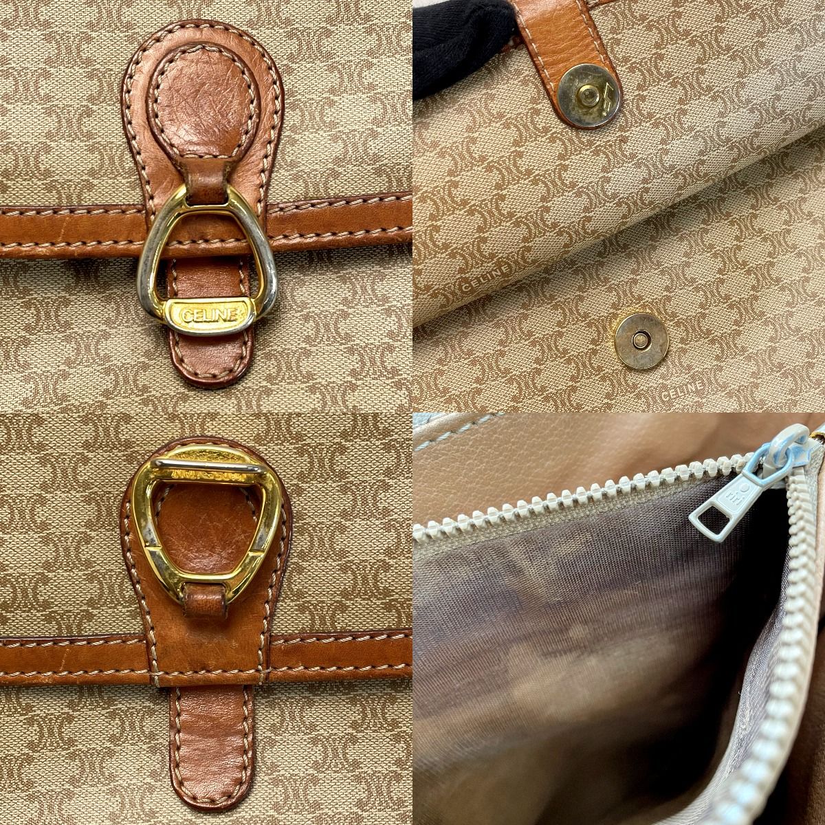 Celine Macadam Pattern Shoulder Bag Pochette Crossbody Ladies Gold Hardware