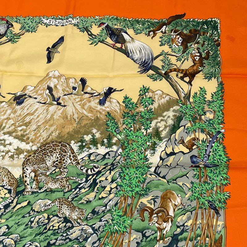 Hermes Carre 90 Sichuan Silk Scarf Orange