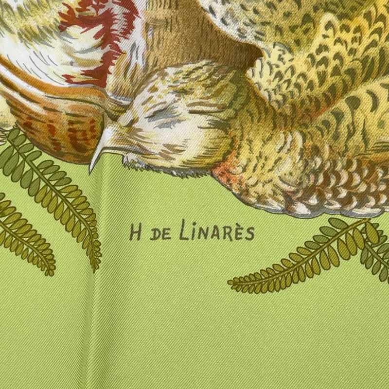 Hermes Carre 90 Scarf Linares Animals Birds Camo Yellow
