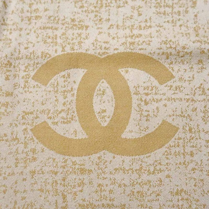 Chanel Large Shawl CC Mark Beige Wool Shawl Fringe Ladies Women