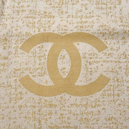 Chanel Large Shawl CC Mark Beige Wool Shawl Fringe Ladies Women