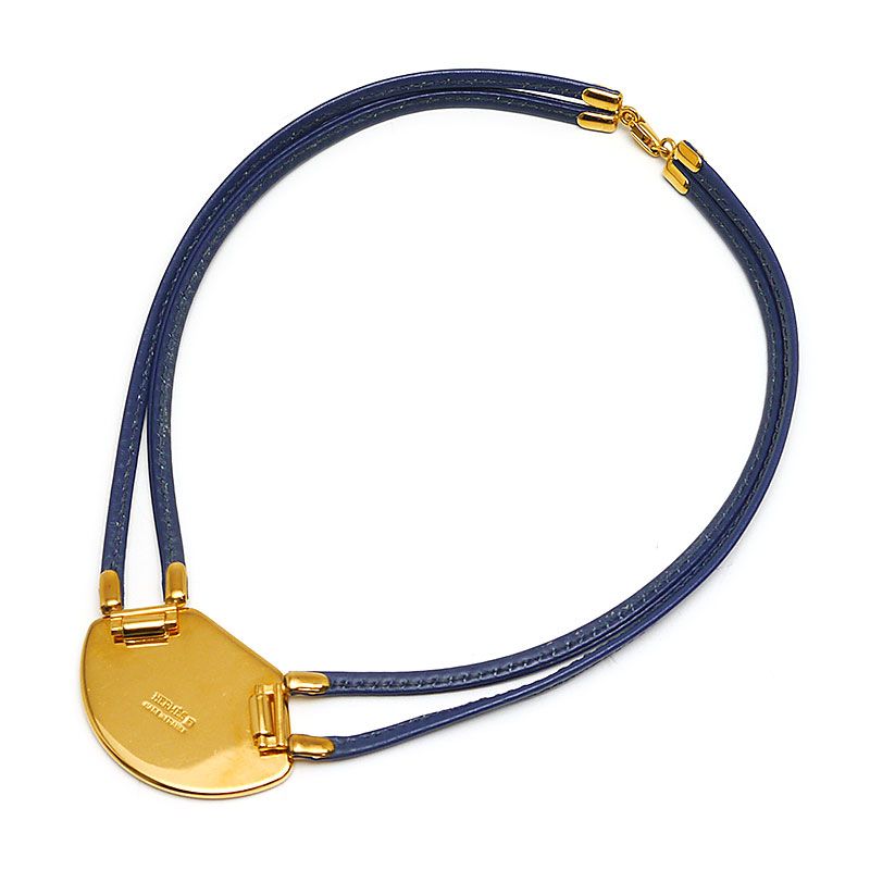 Hermes Emile Choker Plated (GP) And Leather Navy
