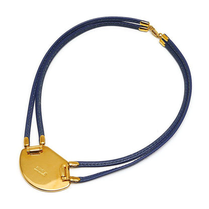 Hermes Emile Choker Plated (GP) And Leather Navy