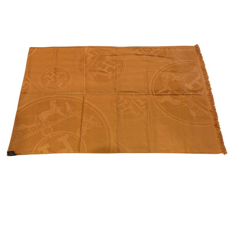 895 Hermes Shawl New Livris 220 Orange-Brown Large Shawl Cashmere Silk Hermes