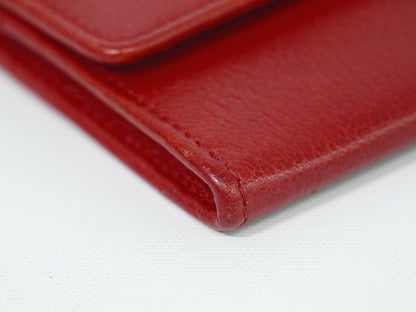 Authentic Chanel Coco Mark Camellia Card Case Business Card Holder Leather Red