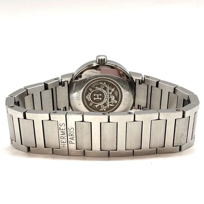 Hermes Nomade No1.210 Watch Quartz Date Metal Belt Silver White Dial Ladies