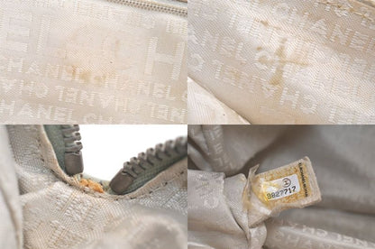 Chanel Vintage Knit Calfskin Shoulder Boston Bag Purse Beige 2545n