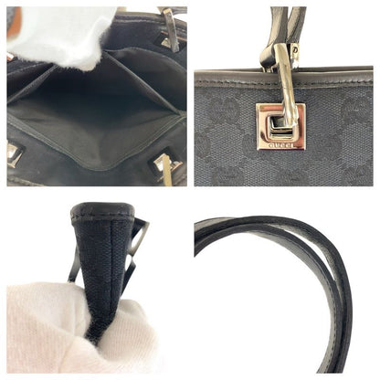 Gucci Black Silver Hardware GG Canvas/leather 31243 Tote Bag Shoulder Bag Women