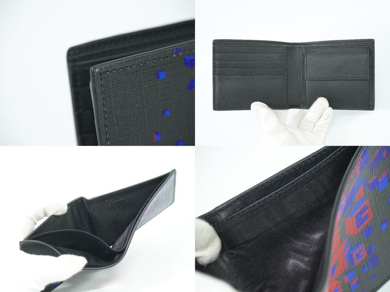 Authentic Gucci Square G Space Fold Wallet Compact Wallet PVC Black Red Blue