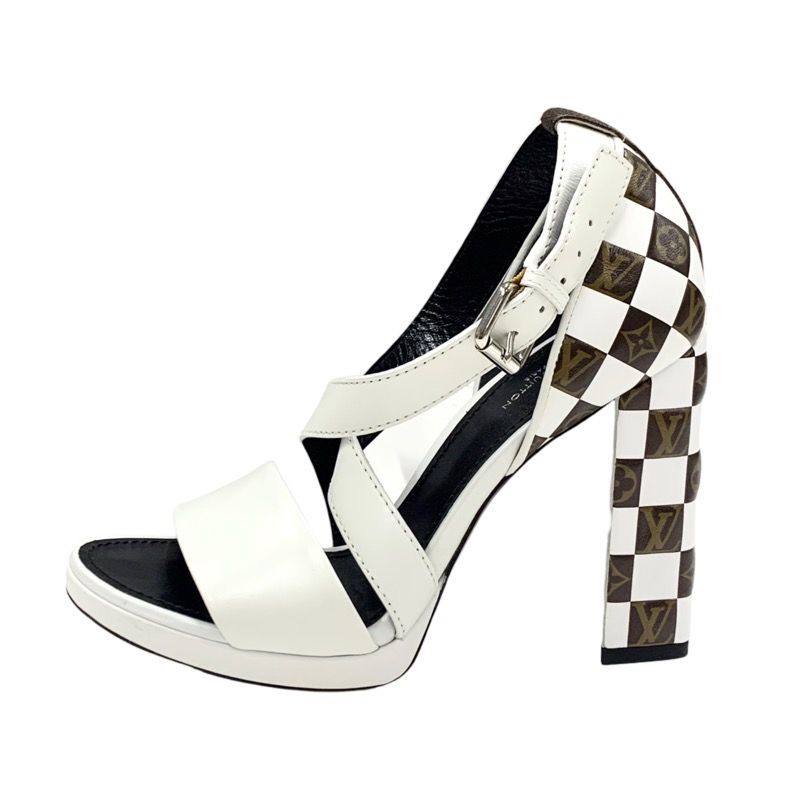 Louis Vuitton Match Make Line Monogram Sandals Shoes Leather White Brown Damier