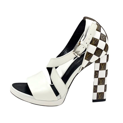 Louis Vuitton Match Make Line Monogram Sandals Shoes Leather White Brown Damier