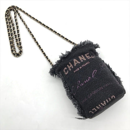 Chanel Small Mini Bucket Denim Chain Shoulder Bag Black