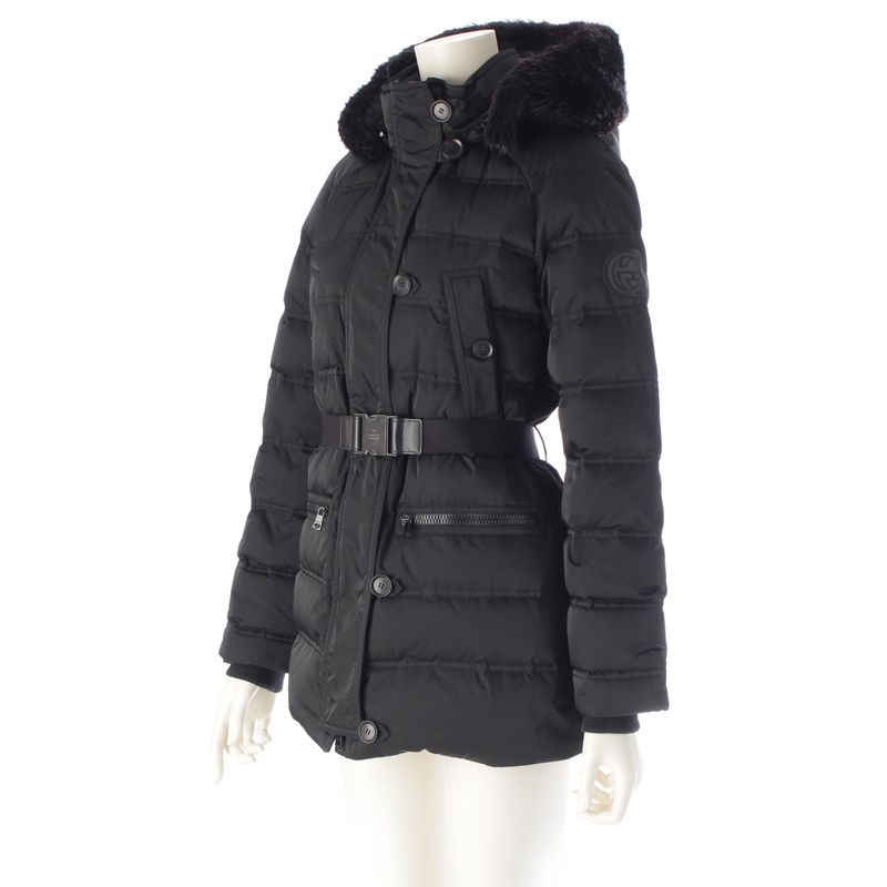 Gucci Beaver Fur Ggleather Patch Belted Down Coat Outerwear 319495 Black 36