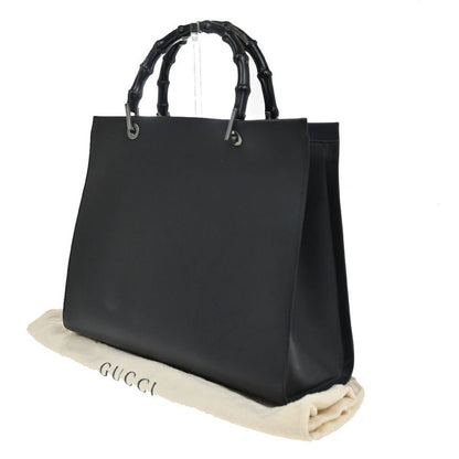 Gucci Tote Handbag Bamboo Black Leather 30ka703