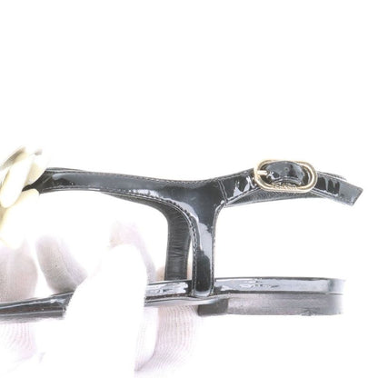Chanel Coco Mark Camellia Patent Leather Sandals Women's 35C Black And Ivory