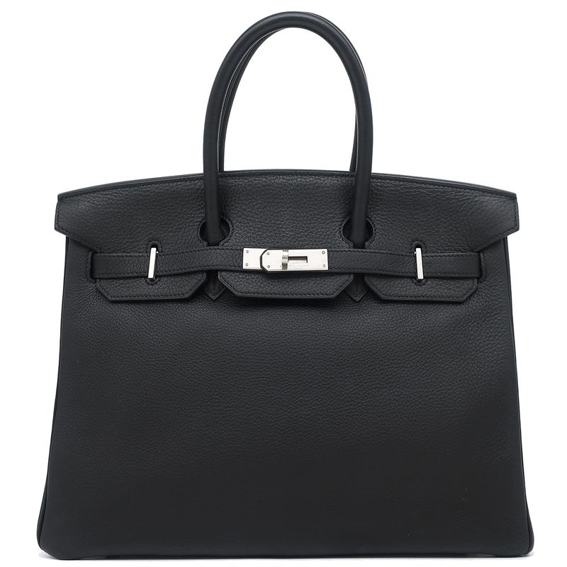 Hermes Handbag Birkin 35 Togo Black Matte Silver Hardware Black D Engraved