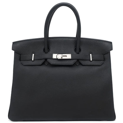 Hermes Handbag Birkin 35 Togo Black Matte Silver Hardware Black D Engraved