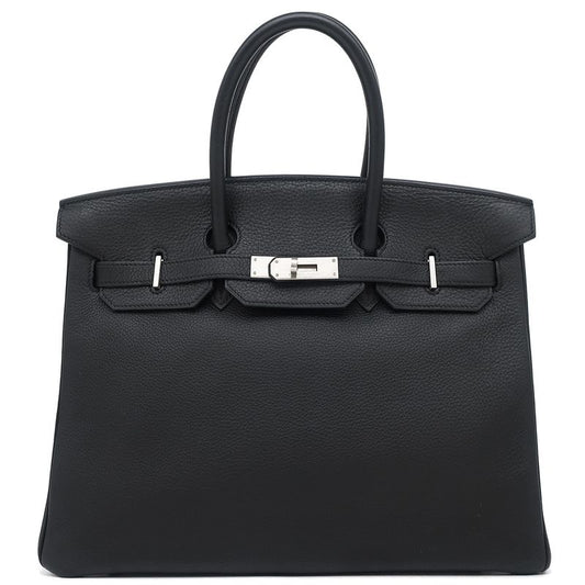 Hermes Handbag Birkin 35 Togo Black Matte Silver Hardware Black D Engraved