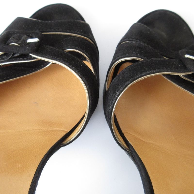 Good Hermes Suede Ankle Strap Sandals 34 21cm (8.27in) Equivalent Black Women's