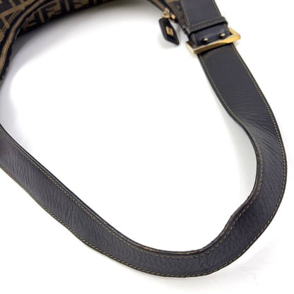 Fendi Zucca Leather And Canvas Brown And Black Shoulder Bag Gold