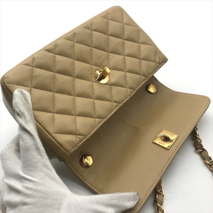 Chanel CC Logo Mini Quilted Turnlock Shoulder Bag Beige