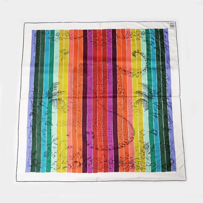 Hermes Carre 90 Scarf Jungle Love Rainbow 100% Silk Multicolor Bead