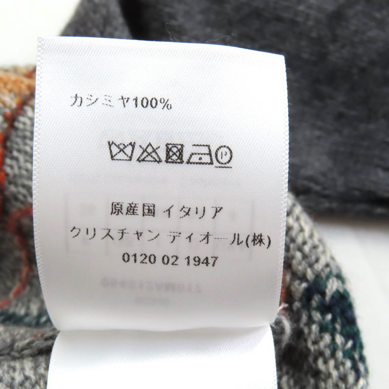 Christian DIOR 100% Cashmere Bee Embroidery Argyle Pattern V-neck Long Sleeves