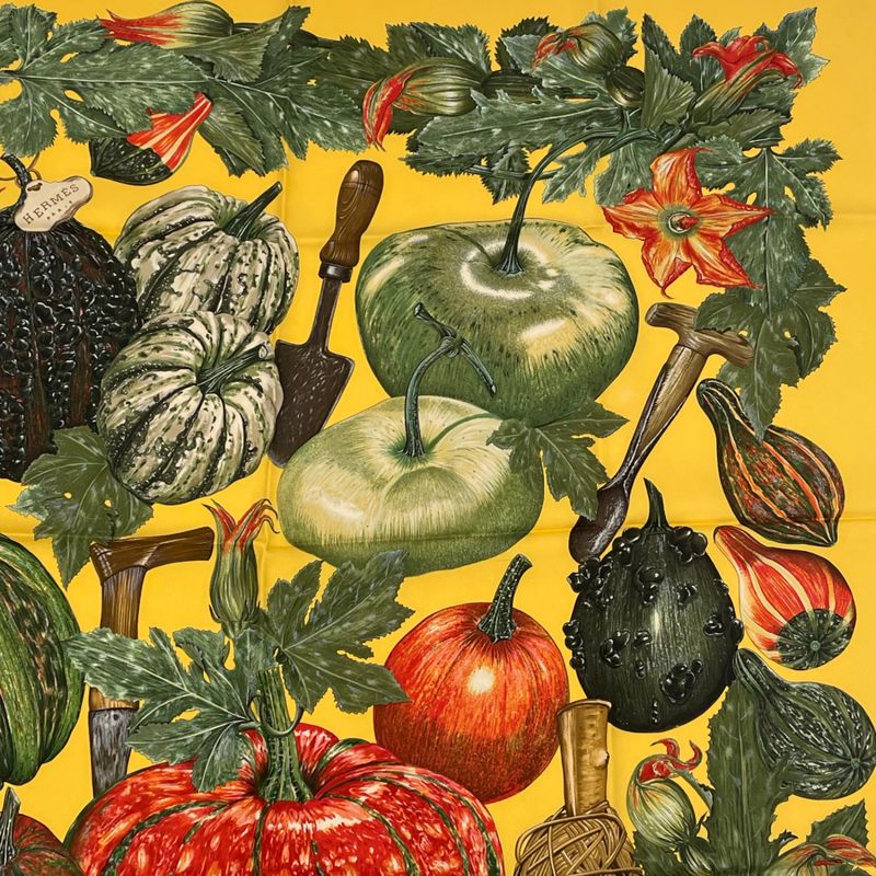 Hermes Carre 90 Citrouilles ET Coloquintes Pumpkins And Colocynths Silk Scarf