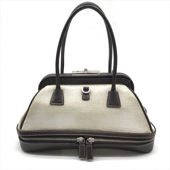 Prada Canvas Leather Mini Hand Bag Clasp Brown