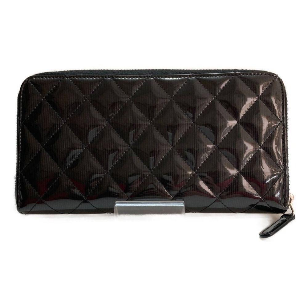 Chanel Matelasse Round Zipper Patent Leather A50097 Black