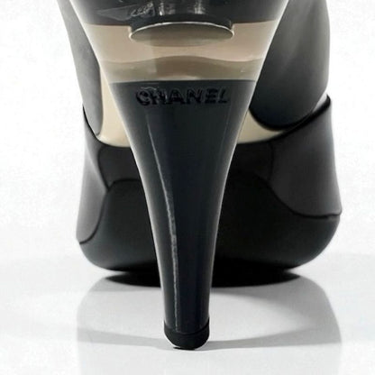 Chanel Boots Short Boots Shoes Leather Black Lace Up Pearl Booties