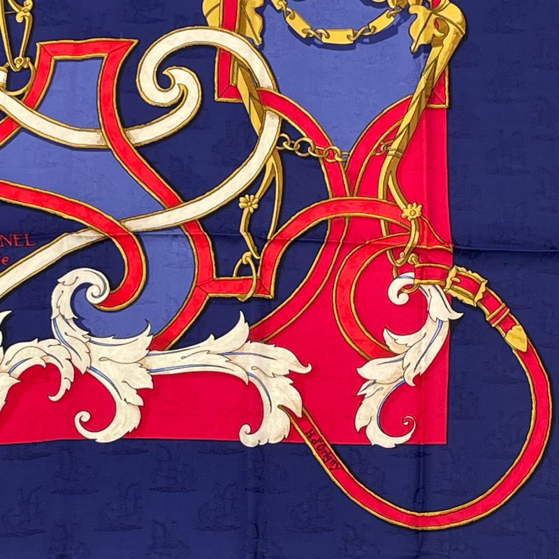 Hermes Carre 90 L'instruction DU ROY Imperial Blue And Red Silk Scarf