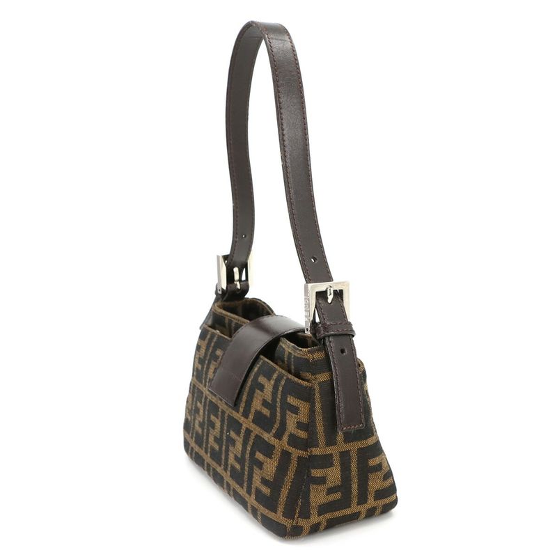Exhibit Fendi Zucca Shoulder Bag Canvas Leather Brown 26723 Silver Hardware