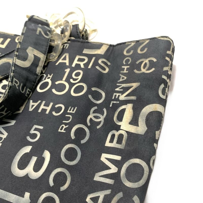 Chanel Tote Bag Vichy Line Ivory×dark Gray Cotton