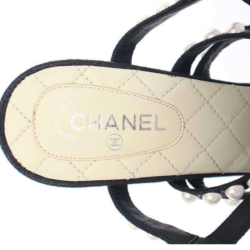 Chanel Multi-Strap Matelasse Pearl Sandals Black 37 1 2c