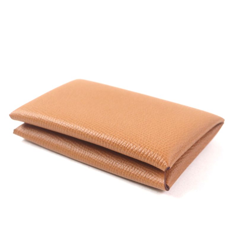  Hermes Calvi Gold Vaux Epson Leather Card Case Coin Case With B Engraved Box