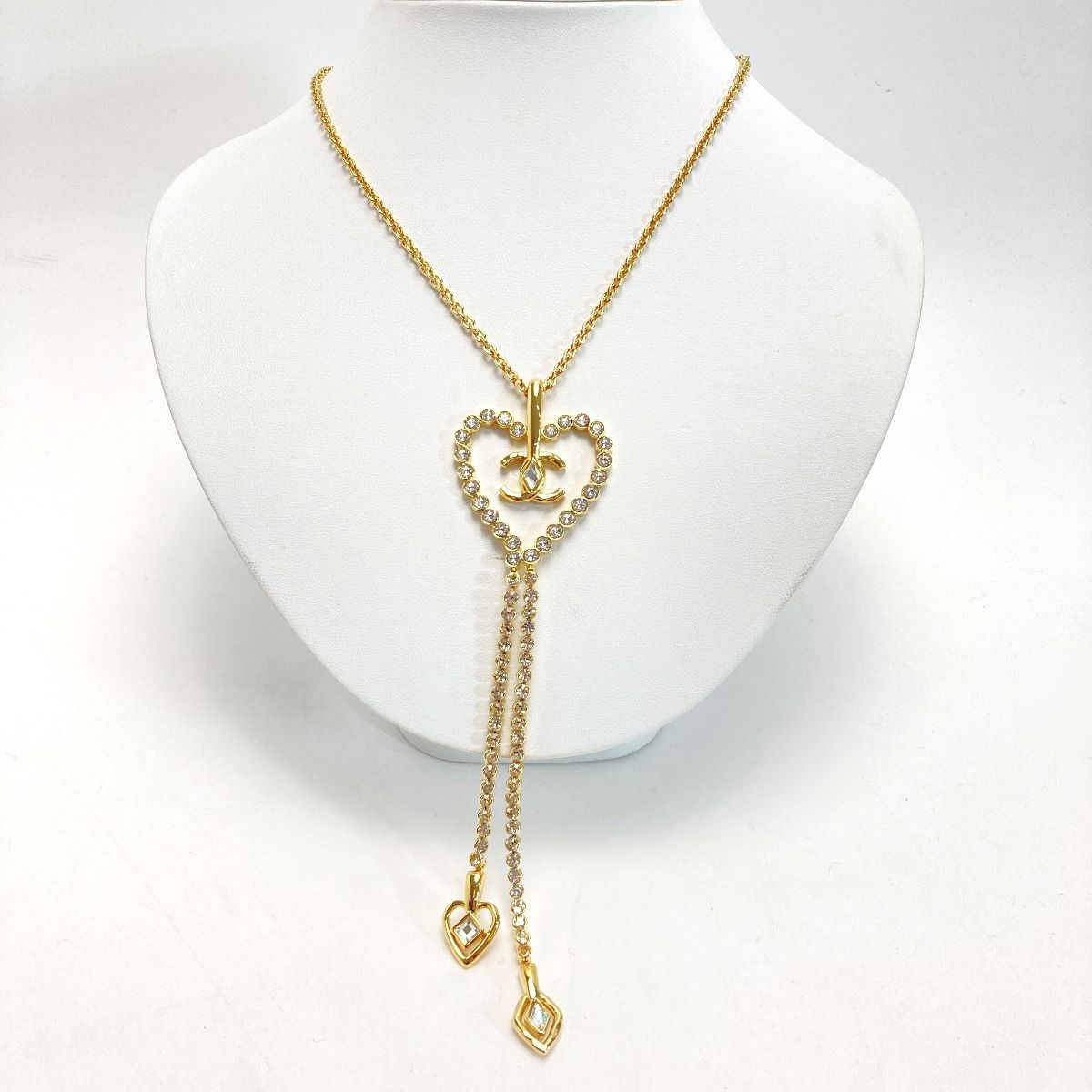 Chanel Cocomark Heart Necklace L23c Gold GP Rhinestone