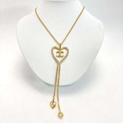 Chanel Cocomark Heart Necklace L23c Gold GP Rhinestone