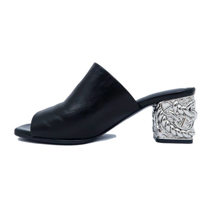 Hermes Sandals Glossy - 60 BK Black Silver - Size 38 Chaine D'ancre