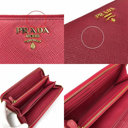 Prada 1ml506 Round Zipper Long Wallet Saffiano Metal Peonia Pinkish PINK