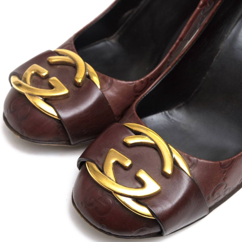 Gucci/Gucci Pumps Shoes Women Leather Dark Brown Interlocking Leather Sole High