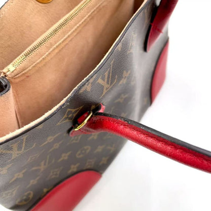 Louis Vuitton Flandrin Monogram Threes Leather X PVC Brown X Red Tote Bag Gold