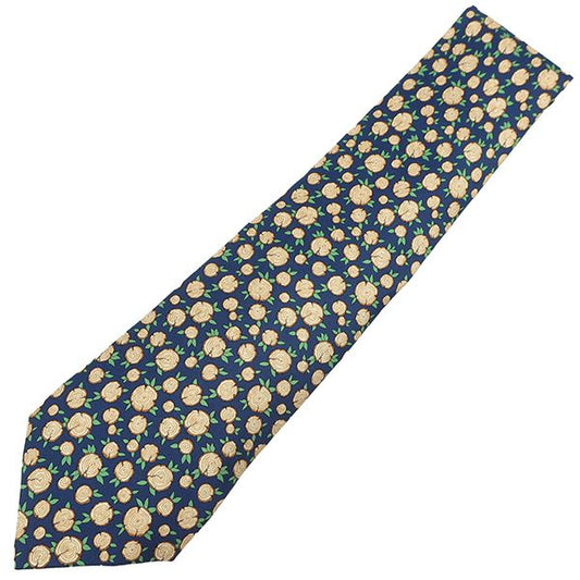 Hermes Necktie Stump 9cm (3.54in) Silk Navy and Multicolor Navy Blue Log Wood