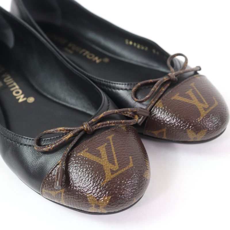 Louis Vuitton 2022 Popi Line Monogram Leather Ballet Shoes Black 36 Storage