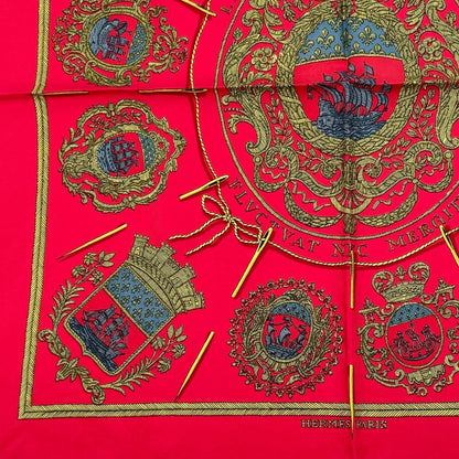 Hermes Les Armes De Paris Coat Of Arms Scarf Silk Red Multicolor