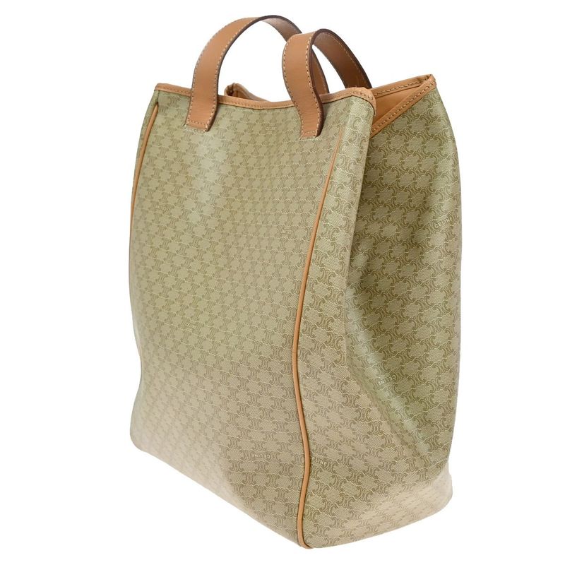 Celine Tote Macadam Shoulder Bag Beige Leather 33ka787