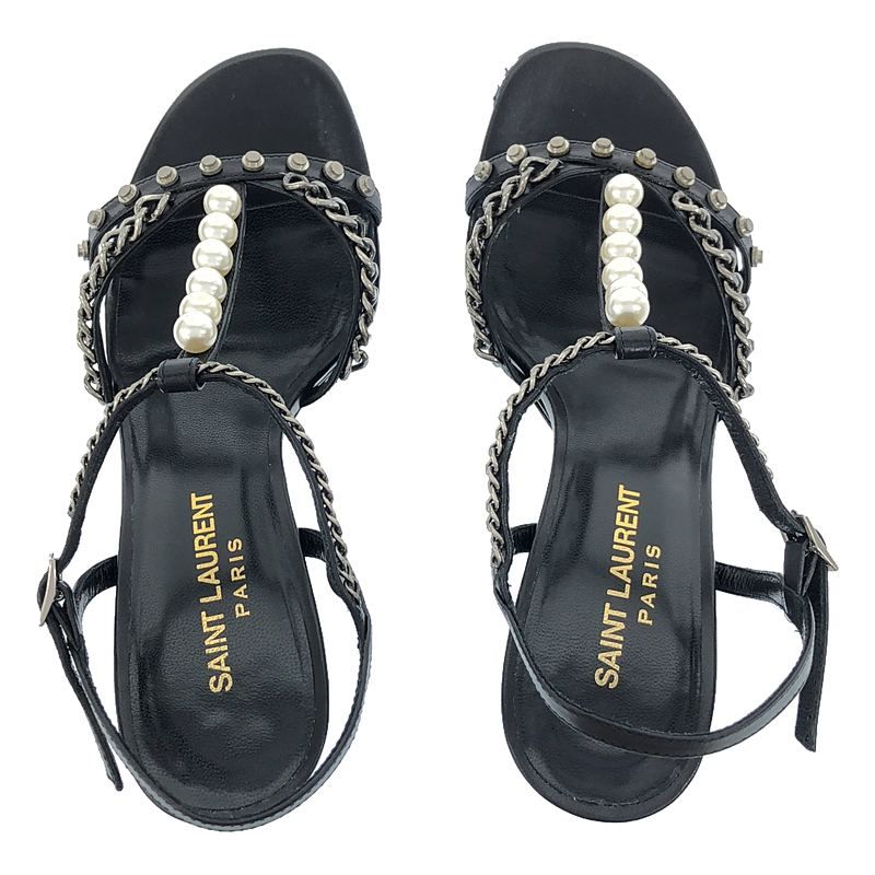 Saint Laurent Paris - Pearl Chain Strap High Heel Sandals - 35 - Black - Women's